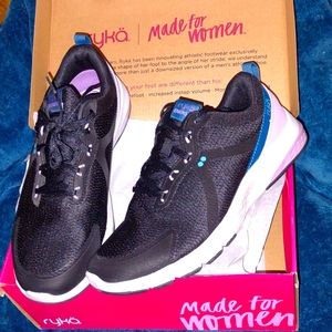 Brand New, Ryka Energize Walking Shoes, Sz9. 5,Black w purple/blue heel